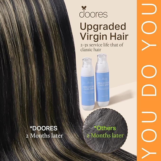 DOORES Human Hair Clip in Extensions - Natural Black to Light Blonde, 7pcs, 16 Inch, 130g - Seamless Remy Hair Straight Invisi Edge Thin Weft