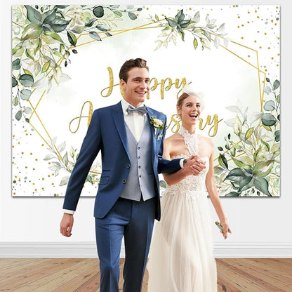 Mocsicka 7x5ft Anniversary Backdrop Large Greenery Happy Anniversary Family - Image 3