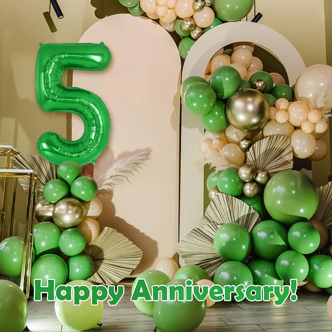 Dark Green Number 5 Balloon 40 Inch, Big Large Foil Helium Number Balloons - Image 6