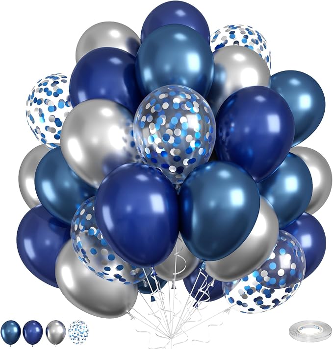 Navy Blue and Silver Balloons for Graduation Decorations | 12-inch metallic by FunHot