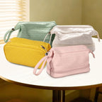 Abiudeng Large Capacity Makeup Bag Ladies Cosmetic Bag Travel Bag with Compartments Portable PU Leather Travel Makeup Bag with Handle
