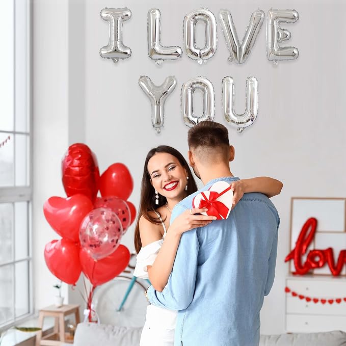 2 Set 16Pcs Silver I LOVE YOU Letter Balloons 16in Balloon Foil Letter - Image 6