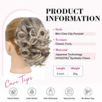 REECHO 9" Short Ponytail Extension, Classic Loose Curly Wavy Claw Clip Pony tails Hair Extensions HP001 Hairpieces for Women (Glazed Mocha to Blonde)