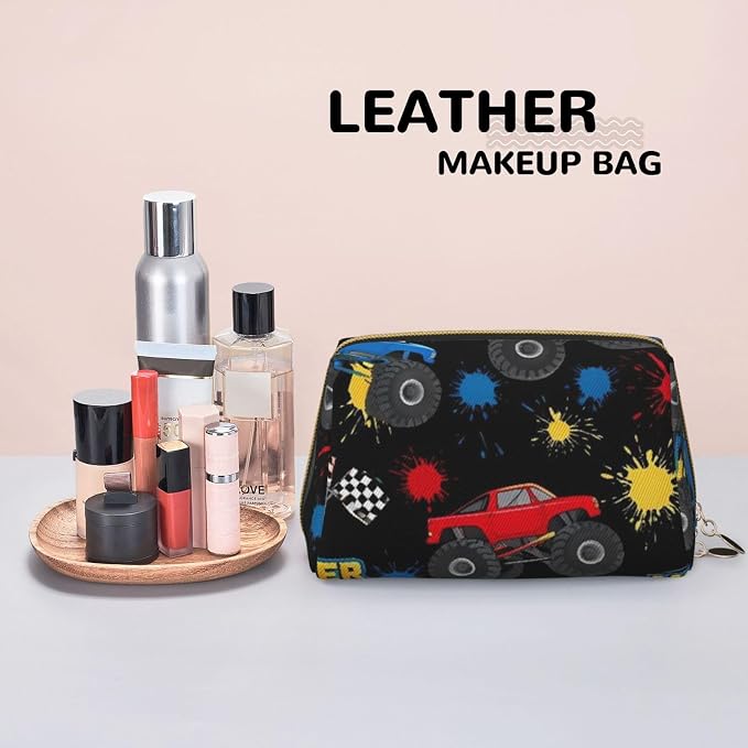 Monster Truck Car Leather Makeup Bag Cosmetic Pouch Portable Travel Toiletry - Image 7