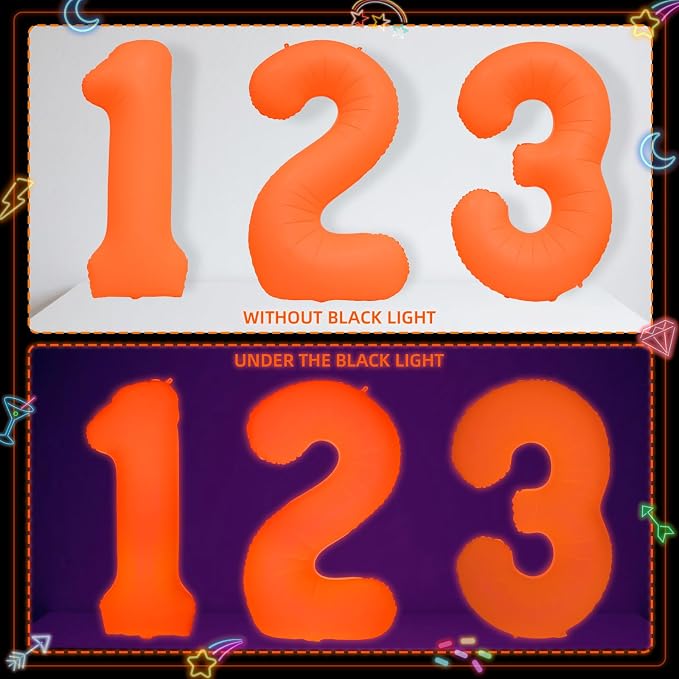 Mega-L Glow in The Dark Party Supplies, 40 Inch Orange Number 3 Balloon | Glow - Image 7