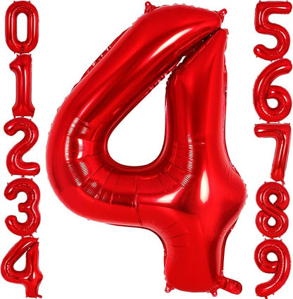 Red Number 4 Balloon 40 Inch, Big Large Foil Helium Number Balloons, Jumbo by AIQINHU