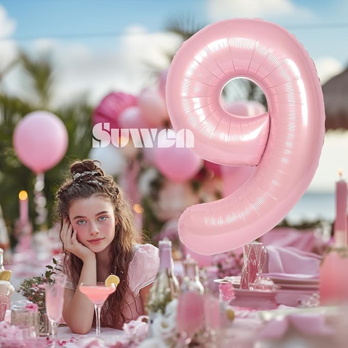 SUWEN 40 Inch Pink Large 9 Number Balloons Big Foil Helium Number Balloons 0-9 - Image 3
