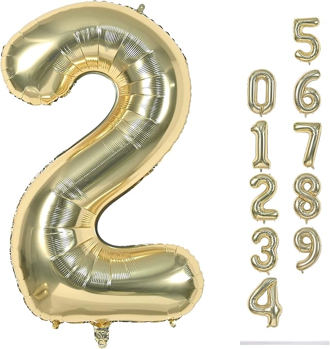40 Inch Balloon Number 2 Champagne Gold, Large Foil Light Gold Number Balloons by Lingqiang