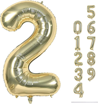40 Inch Balloon Number 2 Champagne Gold, Large Foil Light Gold Number Balloons by Lingqiang