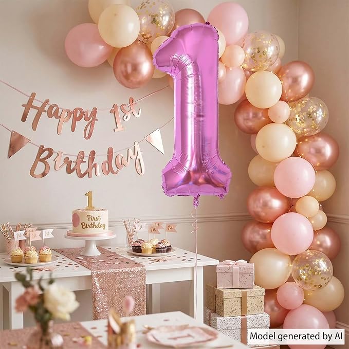 Pink Number 1 Balloon 40 Inch, Shiny Foil Numeral - Image 7