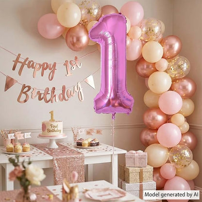 Pink Number 1 Balloon 40 Inch, Shiny Foil Numeral - Image 7