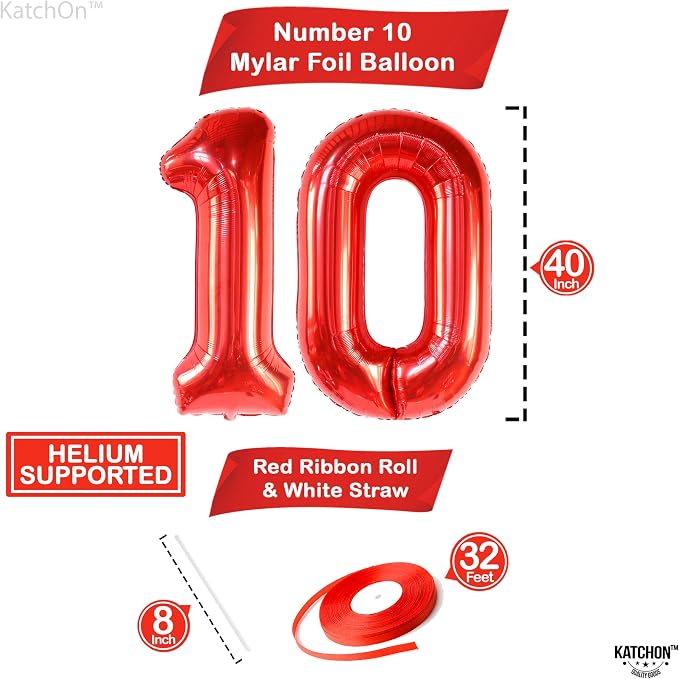 KatchOn Red 10 Balloon Number 40 Inch, 10th Birthday Decorations | Balloons - Image 2