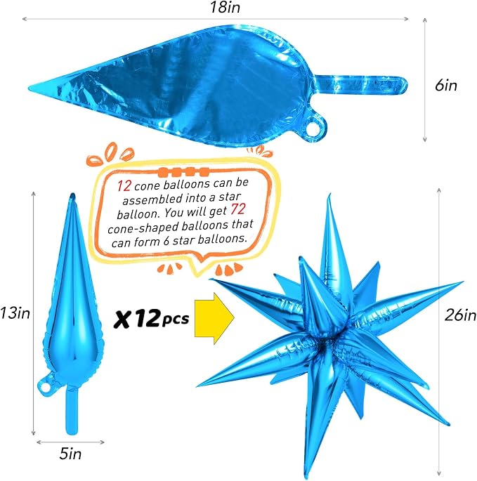 Blue Star Balloons, 12 Point Large Spike Mylar Balloon - Image 6