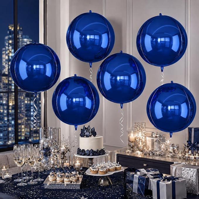 6Pcs Navy Blue Round Foil Balloons, Giant 4D Round Ball Balloons, 22 Inch - Image 4