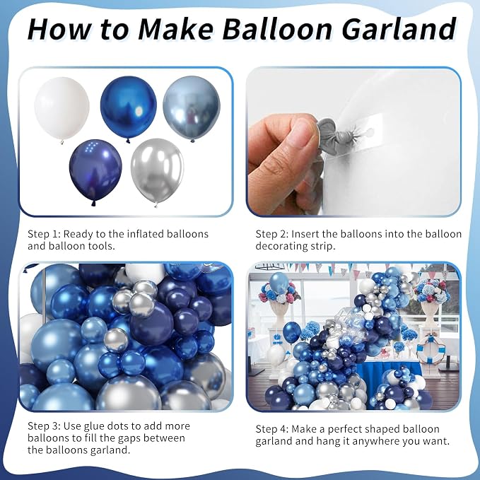 Blue White Silver Balloon Arch Kit - Image 7