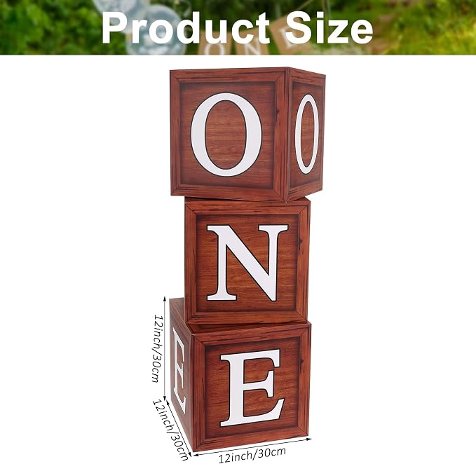 One Boxes for 1st Birthday, Wood Grain One Balloon Boxes, Individual Square - Image 2