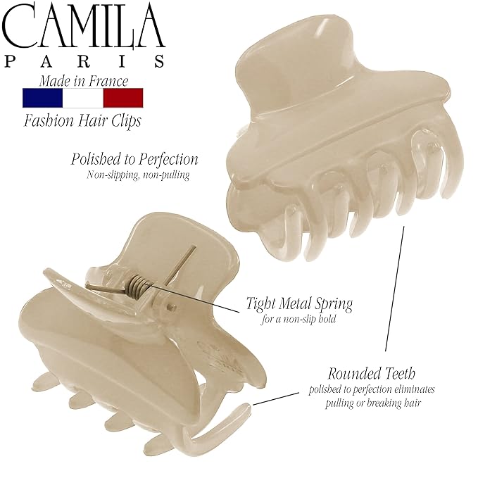 Camila Paris CP3555 French Hair Clip for Women, Small, Nude 1.5 Inch Girls Hair Claw Clips Jaw Fashion Durable Styling Hair Accessories for Women, Strong Hold No Slip Grip, Made in France