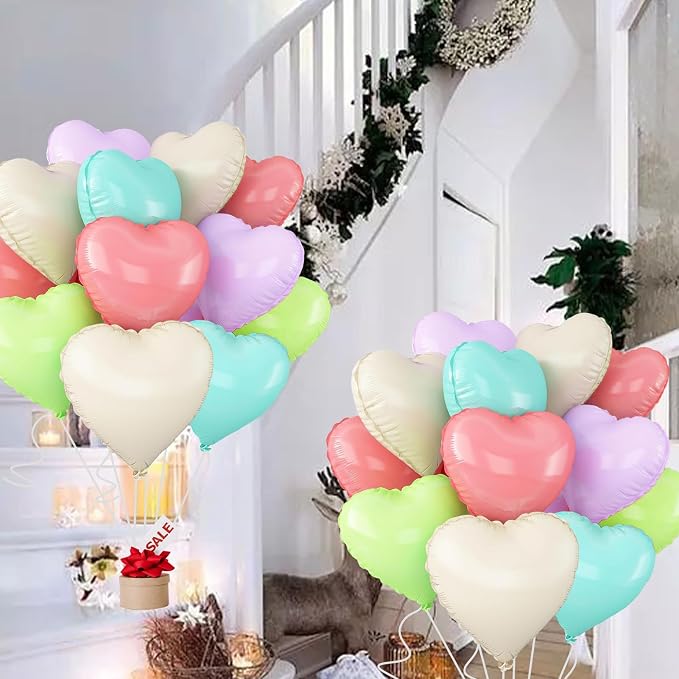 5 Colors Heart Balloons, 18inch Heart Shaped Foil Balloons & Helium Mylar - Image 4