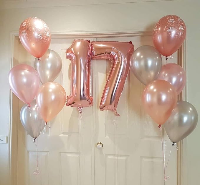 40 Inch Rose Gold 17 Number Balloons Giant 17 Balloons Rose Gold Birthday 17 - Image 4