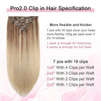 Pro2.0 Clip in Hair Extensions Real Human Hair 22inch 7pcs #10/16/16 Ash Brown to Caramel Blonde Real Hair Extensions Clip in Human Hair 120g Double Weft（#10/16/16-22inch）
