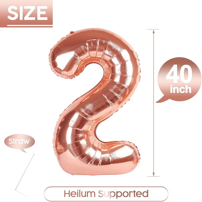 2 Balloon - Rose Gold Birthday Number Balloons, 40 Inch Party Decorations | - Image 5