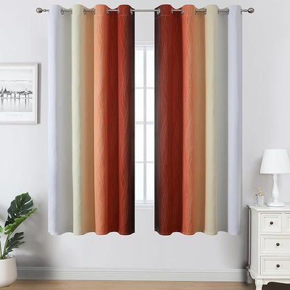 Burnt Orange and Greyish White Blackout Ombre Curtains - Image 2