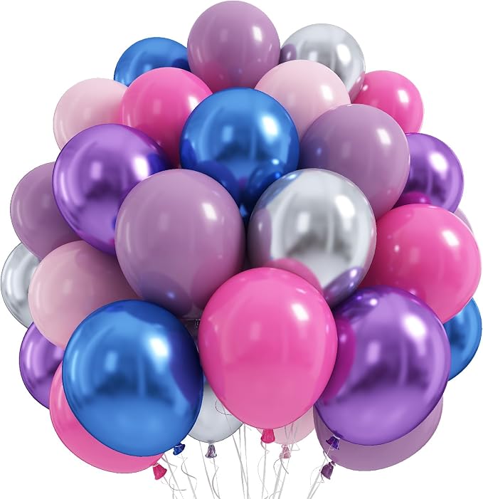 Pink Purple Blue Balloons 12 Inch 50 Pcs Royal Dark Purple Metallic Blue Dusty by Froova