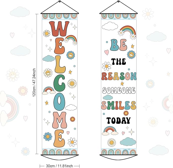 2 PCS Boho Welcome Banner for Classroom Door Decorations Back to School Banner - Image 2