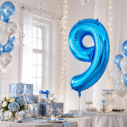 40 Inch Blue Number 9 Balloon, Giant Number Balloons, Birthday Decorations | - Image 5