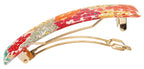 France Luxe Classic Rectangle Barrette - Floral Rhapsody Pink/Green