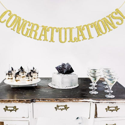 Congratulations Banner, Graduation Party Decor | Gold Glitter Congrats Sign - Image 6