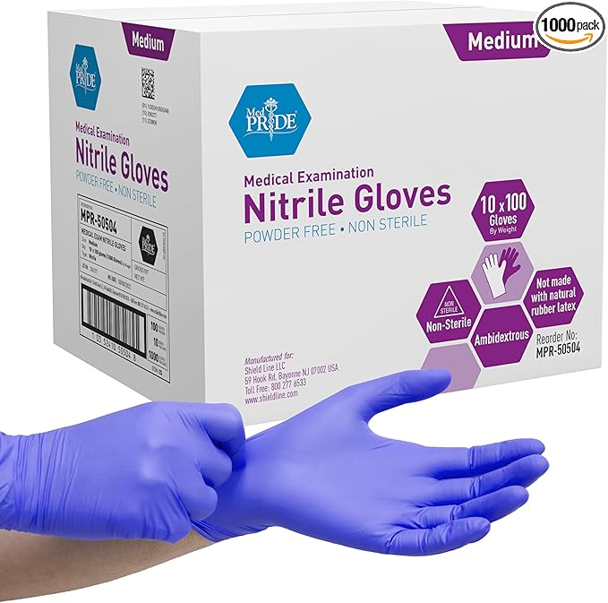 MedPride Powder-Free Nitrile Exam Gloves, Medium, Case/1000 (100 Count (Pack of 10))