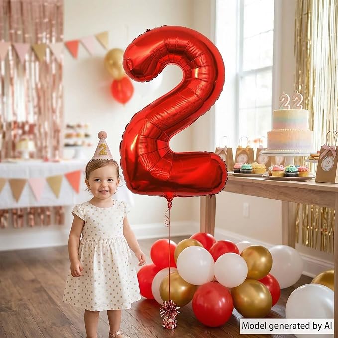 Red Number 2 Balloon 40 Inch, Foil Numeral - Image 7