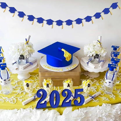 2026 Blue Glitter Graduation Decoration Hats Banners Garlands - Image 2