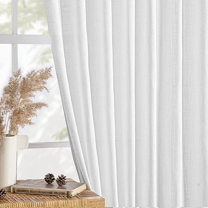 MIULEE White Linen Curtains Short 63 Inch Long 2 Panels - Image 4