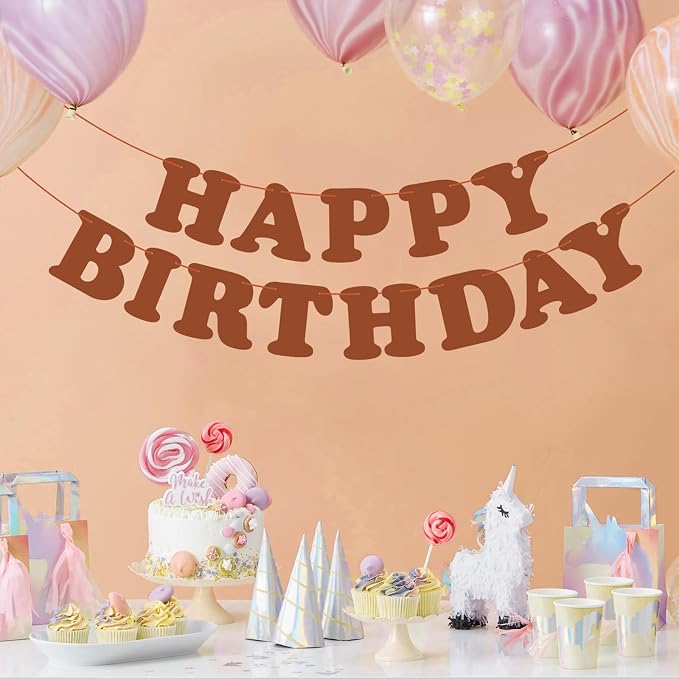 Brown Happy Birthday Banner Birthday Party Decorations Sign Birthday Backdrop - Image 3