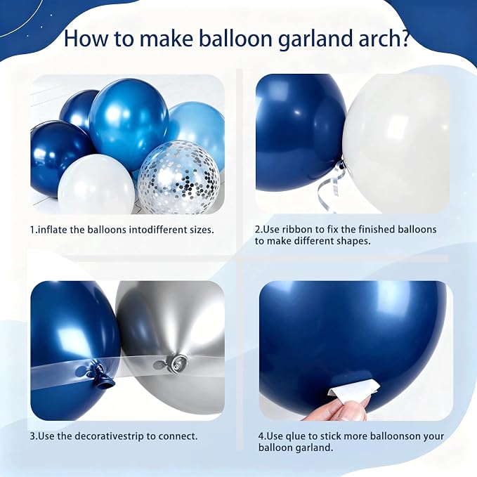 Blue White Silver Balloon Arch Kit, - Image 3