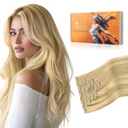 DOORES Clip-in Hair Extensions Real Human Hair, Dirty Blonde & Platinum Blonde Mix, 80g, 12 Inch, 7pcs, Straight Natural