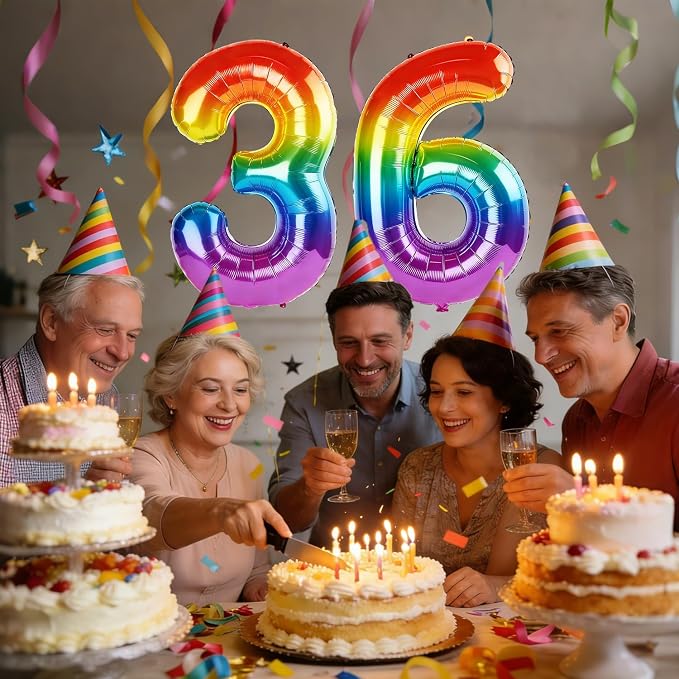40 Inch Number 36 Balloons for 36th Birthday Party Decorations, 0-100 Rainbow - Image 2