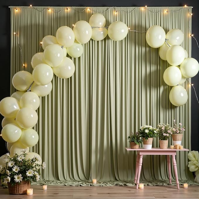 10ft x 10ft Wrinkle Free Sage Green Backdrop Curtains - Image 3