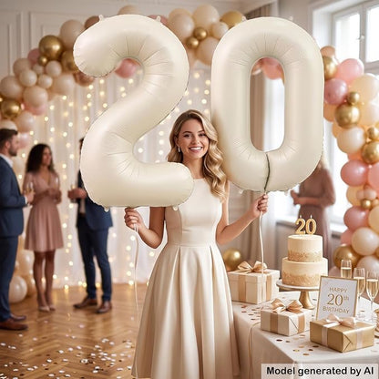 40" Beige Foil Number 20 Balloon - Image 3