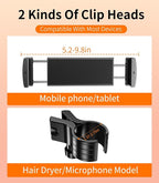 Desktop Hair Dryer Stand with Free Phone/Tablet Clip, Hair Dryer Stand Hands Free,Metal Material. Adjustable Hair Dryer Hanger for Vanity, Countertop, Bedside,Practical Gift for Elderly