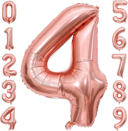 Rose Gold 4 Number Balloons, 40 Inch Big 4 Balloon Numbers Rose Gold 4 Foil by BBPOOL