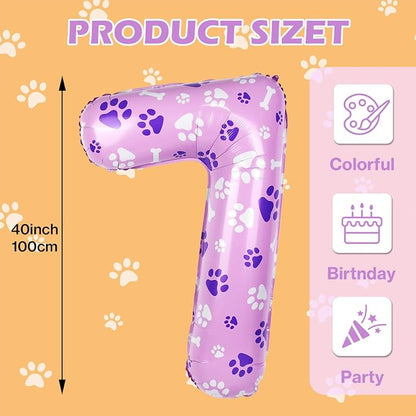 40 Inch Pink Dog Paw Balloons, Numeral 7 Birthday Balloons - Image 2