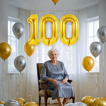 Gold Number 100 Balloon, 40 Inch Foil Helium Number Balloons, 100th Birthday - Image 4