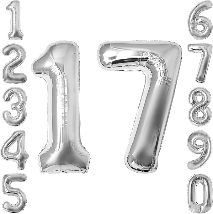 Silver Number 17 Balloon 40 Inch, Sleek Foil by Unknown
