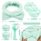 Facial Cleansing Brush, Spa Headband for Washing Face, Skincare Headband and Wristband Set, 2-in-1 Skin Care face Brush, Come with a Hair Scrunchie, for Massaging Makeup Skincare-Blue