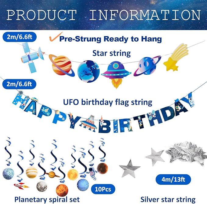 Pre-strung Space Themed Party Decorations, Space Birthday Decorations, Solar - Image 2
