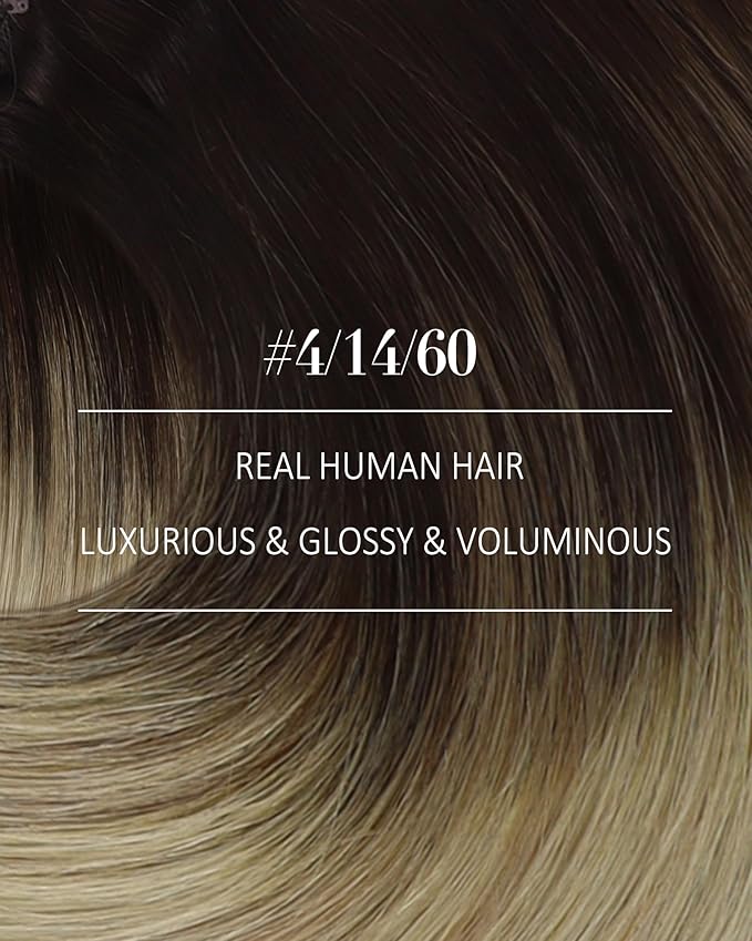 YoungSee Clip in Human Hair Extensions Ombre Clip in Extensions Real Human Hair Medium Brown Ombre Golden Mix Platinum Blonde Balayage Hair Extension Clip ins Long Straight Hair 120G 22In 7Pcs