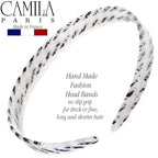 Camila Paris CP3468 French Headband for Women, Handmade White and Gray, Strong Hold Grip Women's Hair Band, Ligth and Very Flexible, No Slip and Durable Styling Girls Hair Accessories, Made in France